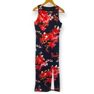 Enfocus Studio New Sleeveless Maxi Dress Size 6 Navy Blue Red Floral Print